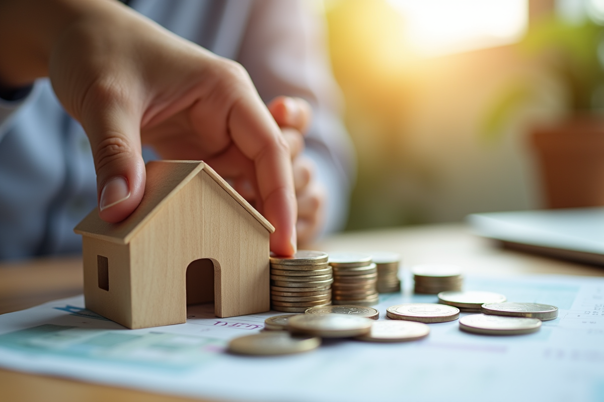Main tenant une maison en bois avec pièces d