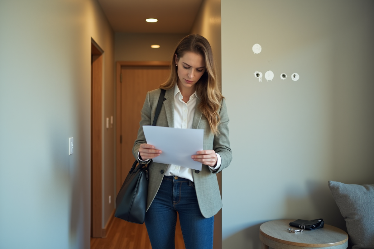 Jeune femme regardant un contrat de location dans l
