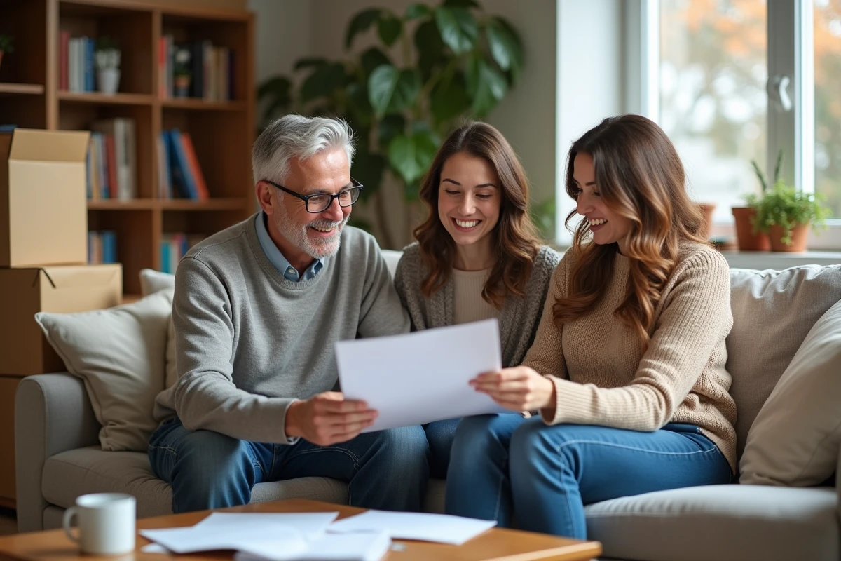 Couple discutant avec une représentante de déménagement à l