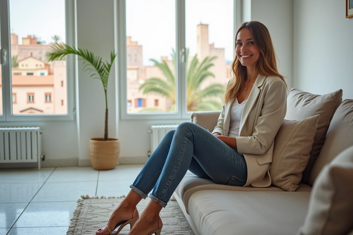 Jeune femme dans un appartement moderne à Marrakech