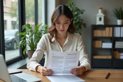 Jeune femme professionnelle dans un bureau immobilier