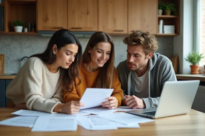 Trois jeunes adultes discutent autour d'une table de cuisine