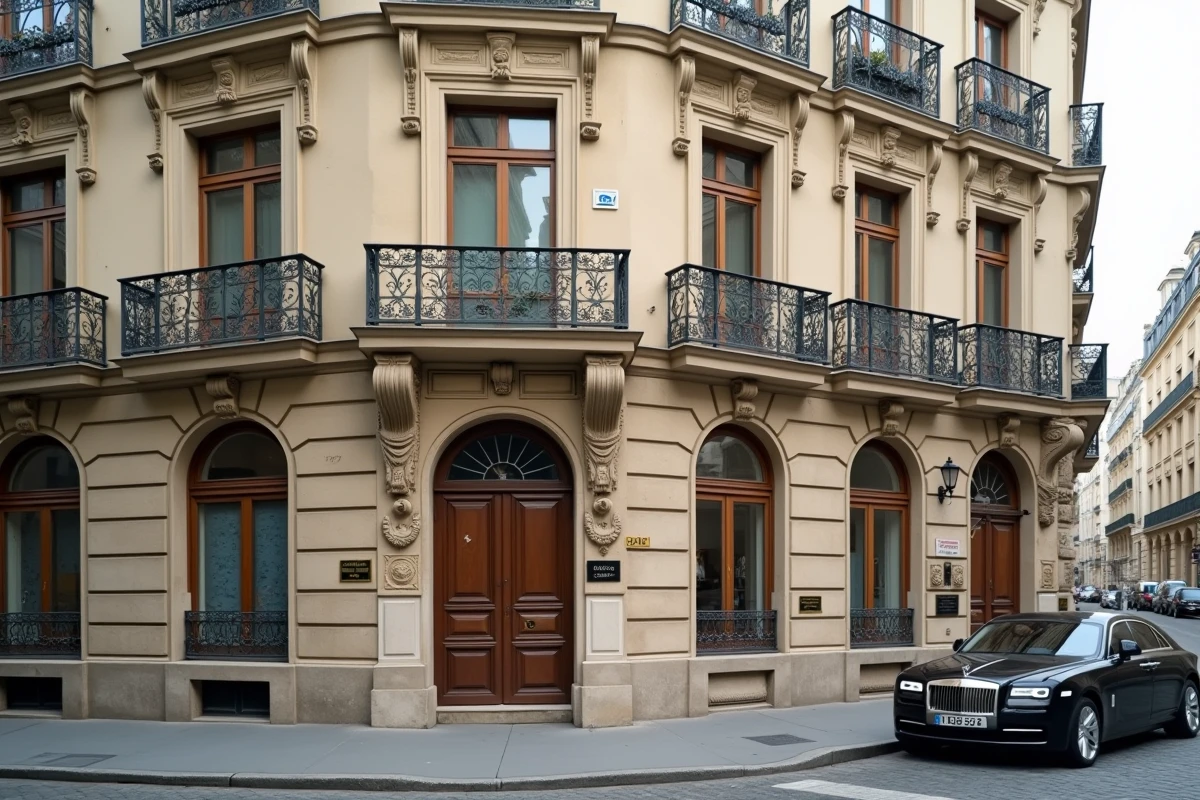 Immeuble haussmannien typique du 7e arrondissement de Paris avec balcons en fer forgé et façade en pierre de taille