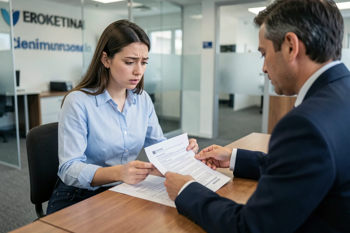 Jeune étudiante en rendez-vous bancaire pour un prêt immobilier, examinant des documents de crédit avec un conseiller