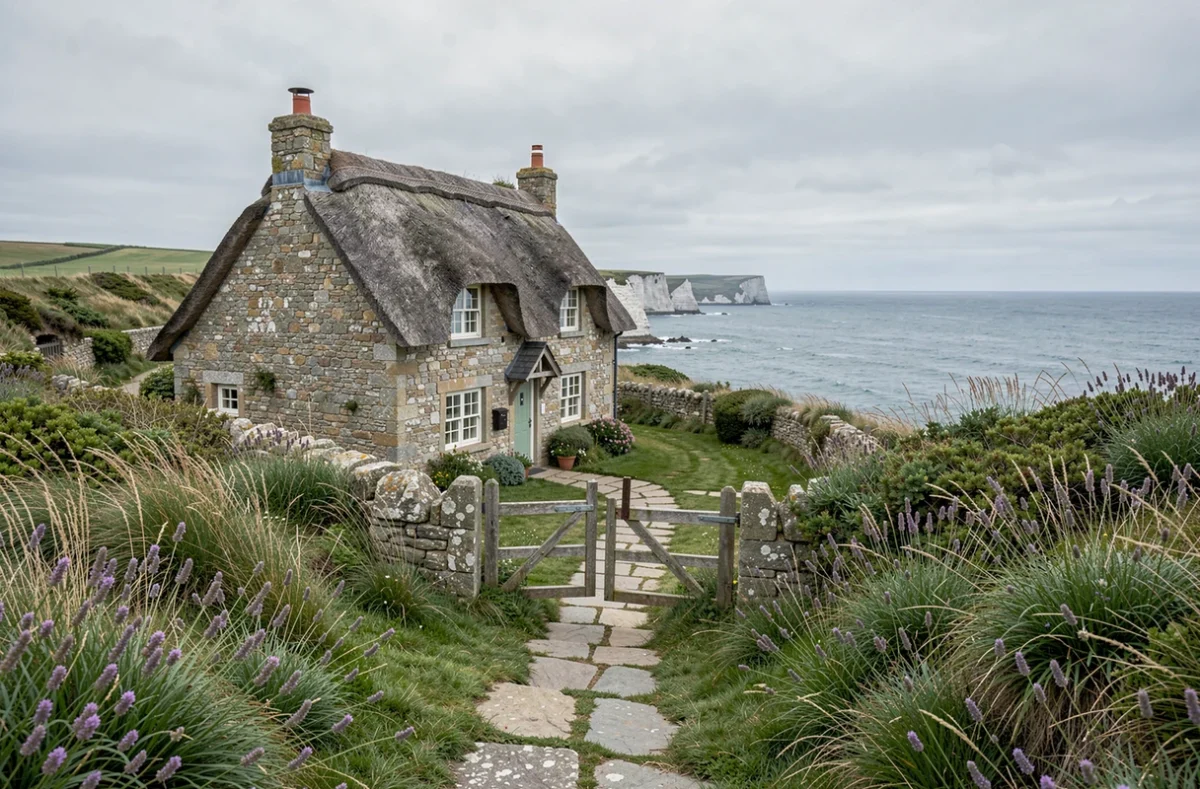 Maison normande en pierre sur les falaises en bord de mer à vendre idéale pour une retraite au calme en Normandie