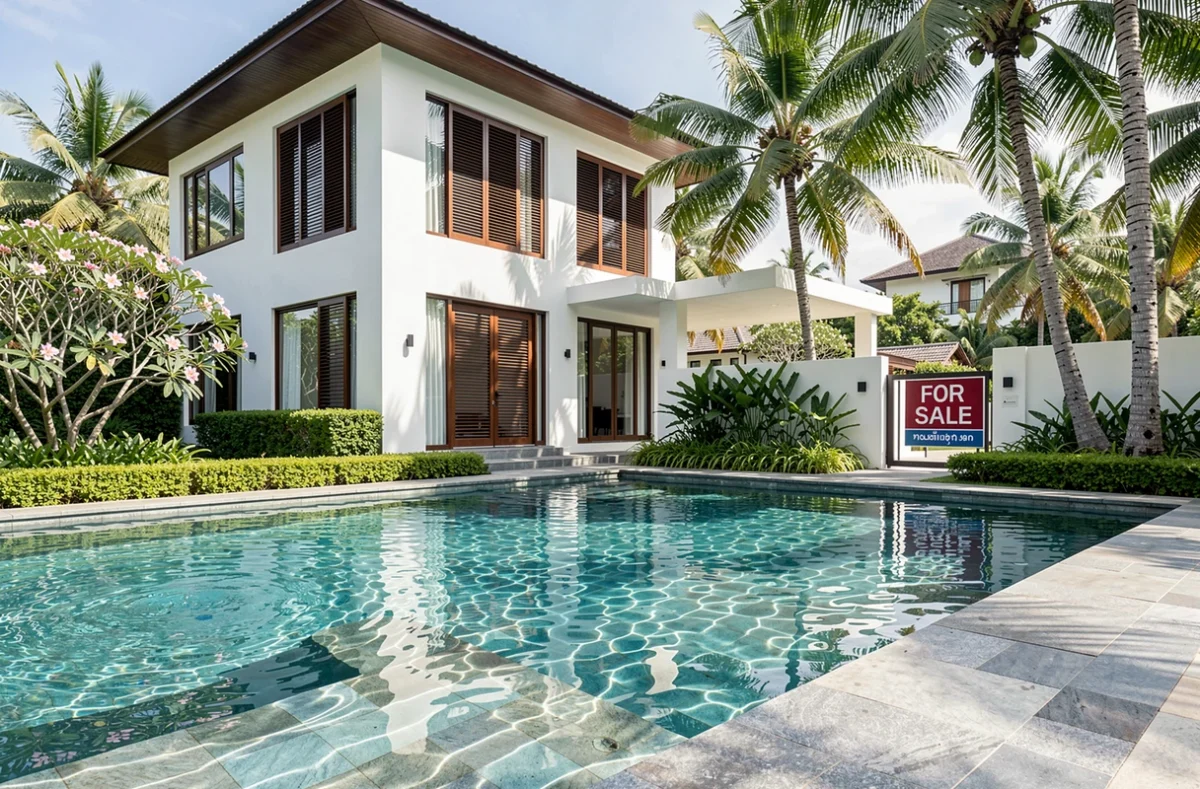 Villa de luxe moderne avec piscine à débordement et vue sur le golfe de Thaïlande à Koh Samui à vendre