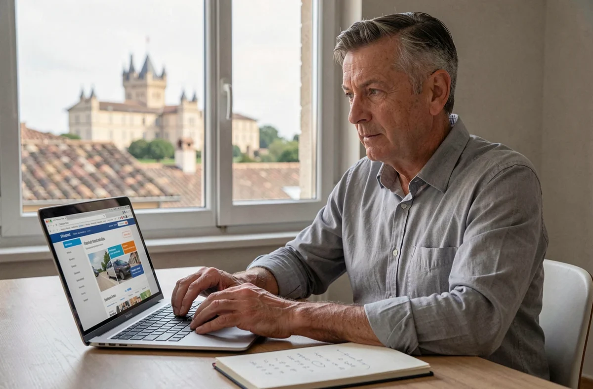 Homme comparant des assurances habitation en ligne depuis son bureau à Avignon